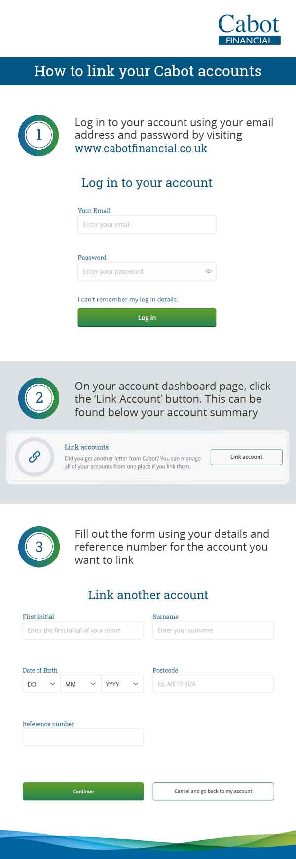 I have more than 1 account, how do I link my Cabot accounts online?